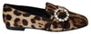 Brown Leopard Print Crystals Loafers Flats Shoes