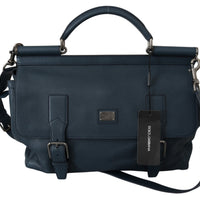 Blue Mens Shoulder Strap Satchel Borse Travel Leather Bag