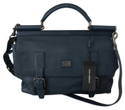 Blue Mens Shoulder Strap Satchel Borse Travel Leather Bag