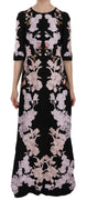 Black Pink Floral Lace Crystal Gow Dress