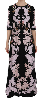 Black Pink Floral Lace Crystal Gow Dress