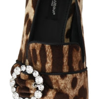 Brown Leopard Print Crystals Loafers Flats Shoes