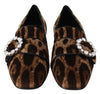 Brown Leopard Print Crystals Loafers Flats Shoes