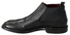 Black Leather  Boots Stretch Mens Shoes