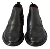 Black Leather  Boots Stretch Mens Shoes