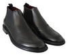 Black Leather  Boots Stretch Mens Shoes