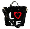 Black LOVE Inlays Handbag Sling Shoulder Borse Fur Bag