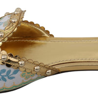 Gold Crystal Sandals Slides Flats Shoes