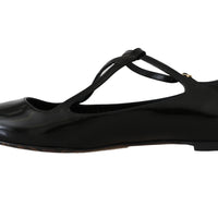 Black Leather Leopard Ballet Flats