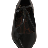 Black Leather Leopard Ballet Flats