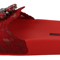 Red Lace Crystal Sandals Slides Beach Shoes