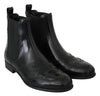 Black Leather Ankle High Flat Boots Shoes