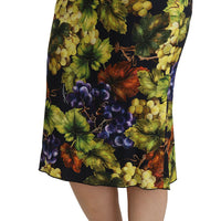 Multicolor Grapes Stretch Midi Skirt