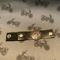 Navy Logo Concho on Black Leather Hair Tie