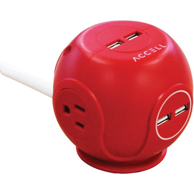 Power Cutie Compact Surge Protector with USB Charging Ports (Red)