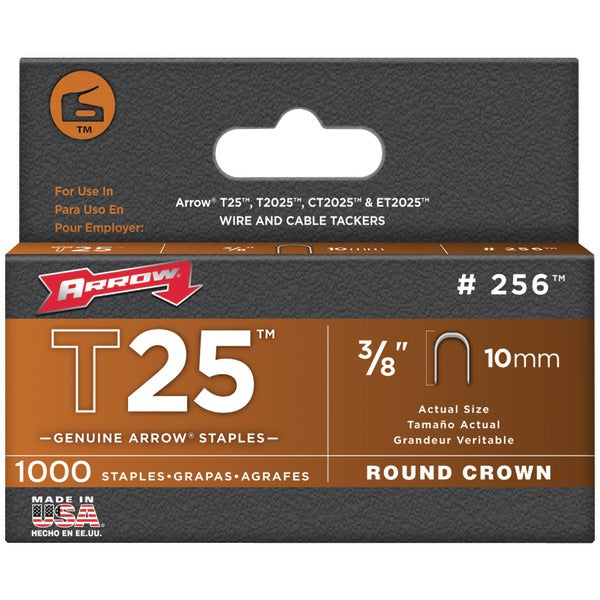 T25 Round Crown Staples, 3-8"-10mm; 1,000 pk