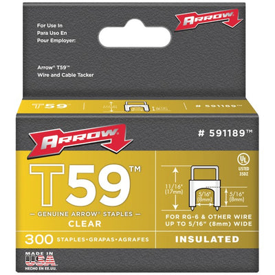 Clear T59(TM) Insulated Staples for RG59 quad & RG6, 5-16