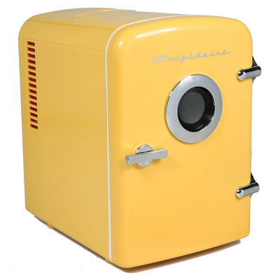 6-Can Retro Portable Beverage Refrigerator with Bluetooth(R) Speaker (Yellow)