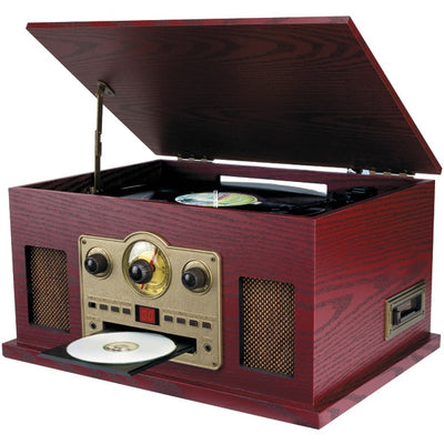 Nostalgia 5-in-1 Turntable-CD-Radio-Cassette Player with Auxiliary Input