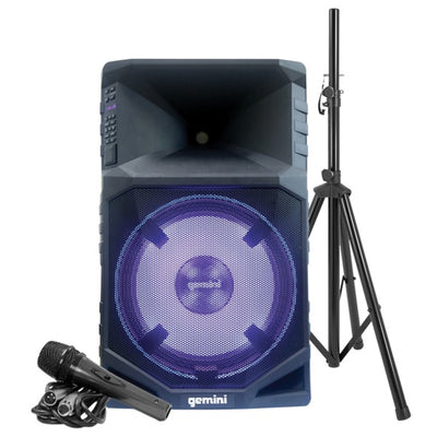 GSW Series Portable Water-Resistant Bluetooth(R) True Wireless PA Speaker with Media Player, Lights, Stand, and Microphone, Black, GSW-T1500PK