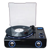 Beacon Dual-Bluetooth(R) Belt-Drive 5-in-1 Turntable System with FM Radio and Accent Lighting, VHRP-1200-BK