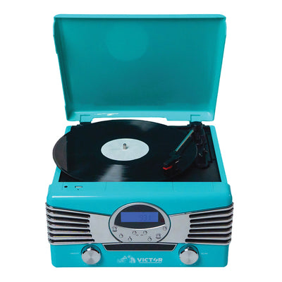 Diner Dual-Bluetooth(R) Belt-Drive 7-in-1 Music Center with Turntable and CD Player, VHRP-1400-TQ
