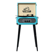 Andover Dual-Bluetooth(R) Belt-Drive 5-in-1 Suitcase-Style Record Player with Legs, VWRP-3200 (Turquoise)