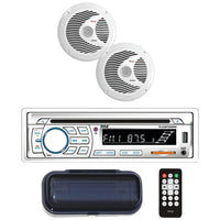 Marine Single-DIN In-Dash CD AM-FM Receiver with Two 6.5" Speakers, Splashproof Radio Cover & Bluetooth(R) (White)