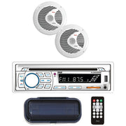Marine Single-DIN In-Dash CD AM-FM Receiver with Two 6.5" Speakers, Splashproof Radio Cover & Bluetooth(R) (White)
