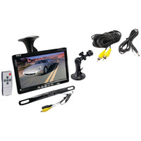 7" Window Suction-Mount LCD Widescreen Monitor & License-Plate-Mount Backup Color Camera with Distance-Scale Line