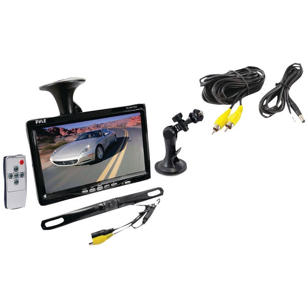 7" Window Suction-Mount LCD Widescreen Monitor & License-Plate-Mount Backup Color Camera with Distance-Scale Line