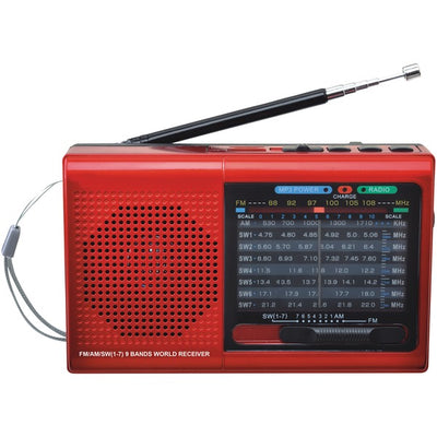 9-Band Rechargeable Bluetooth(R) Radio with USB-SD(TM) Card Input (Red)