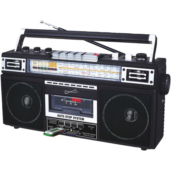 Retro 4-Band Radio and Cassette Player with Bluetooth(R) (Black)