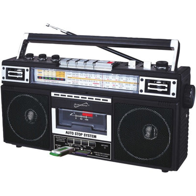Retro 4-Band Radio and Cassette Player with Bluetooth(R) (Black)