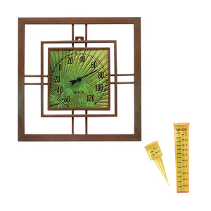 Metal and Glass Bamboo Thermometer and Rain Gauge Bundle