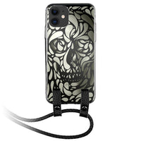 Skull in Abstract iPhone Silicone Case with Leather Lanyard