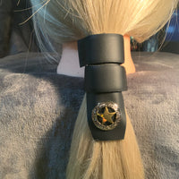 Gold Star Concho Black Leather Hair Wrap Tie