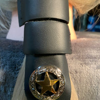 Gold Star Concho Black Leather Hair Wrap Tie