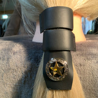 Gold Star Concho Black Leather Hair Wrap Tie