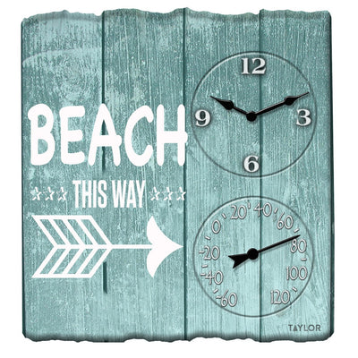 14-Inch x 14-Inch Beach This Way Clock with Thermometer
