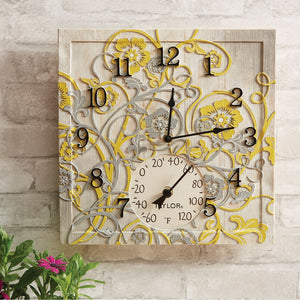 14-Inch x 14-Inch Beachwood Clock with Thermometer