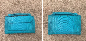 Turquoise Python Print Leather 3.9x7 inch Small Bag