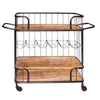 Metal Frame Bar Cart With Wooden Top And 2 Shelves, Black And Brown