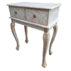 The Urban Port 2 Drawer Mango Wood Console Table with Floral Carved Front, Brown and White
