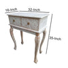 The Urban Port 2 Drawer Mango Wood Console Table with Floral Carved Front, Brown and White