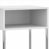Nightstand or End Table with Open Compartment And Tubular Metal Base, White And Chrome - UPT-238272