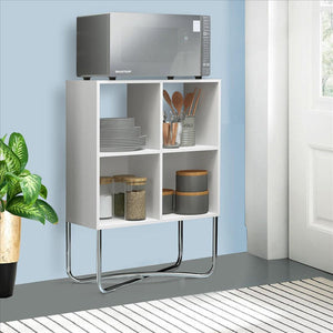 Multipurpose Storage Shelf With 4 Open Compartments, White And Chrome - UPT-238276