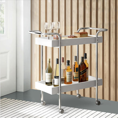 Storage Cart With 2 Tier Design And Metal Frame White And Chrome - UPT-238278