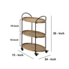 23 Inch Wood Bar Cart With 3 Tier Storage Trays And Metal Frame, Brown
