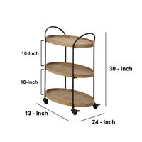 23 Inch Wood Bar Cart With 3 Tier Storage Trays And Metal Frame, Brown